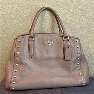 Coach Tan Leather Satchel with Silver Studs